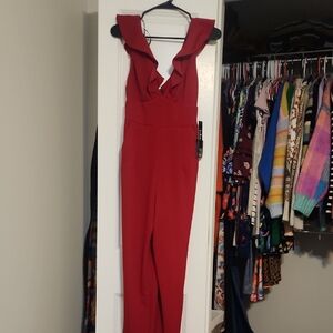 Lulu's Bold Red Ruffled Jumpsuit